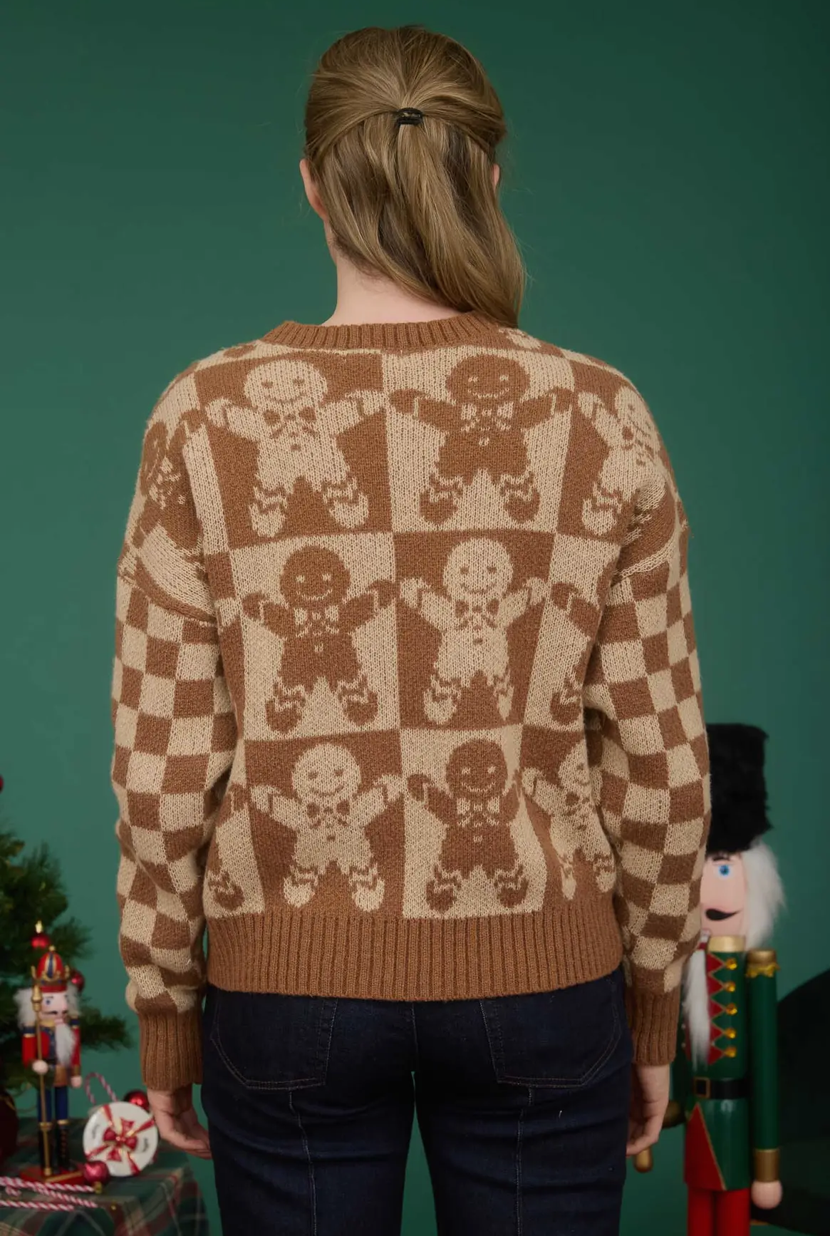 Checkered Gingerbread Knit Sweater