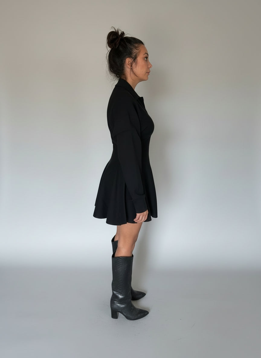 Collared Puff Sleeve Sweater Dress