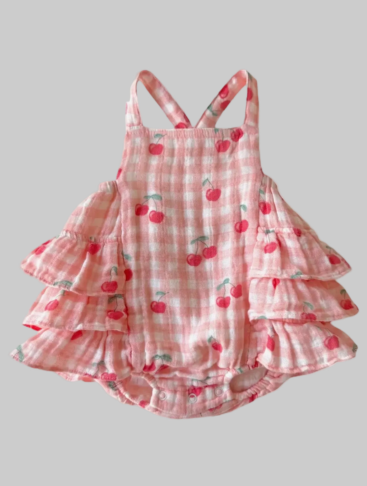 Gingham Cherries Muslin Romper