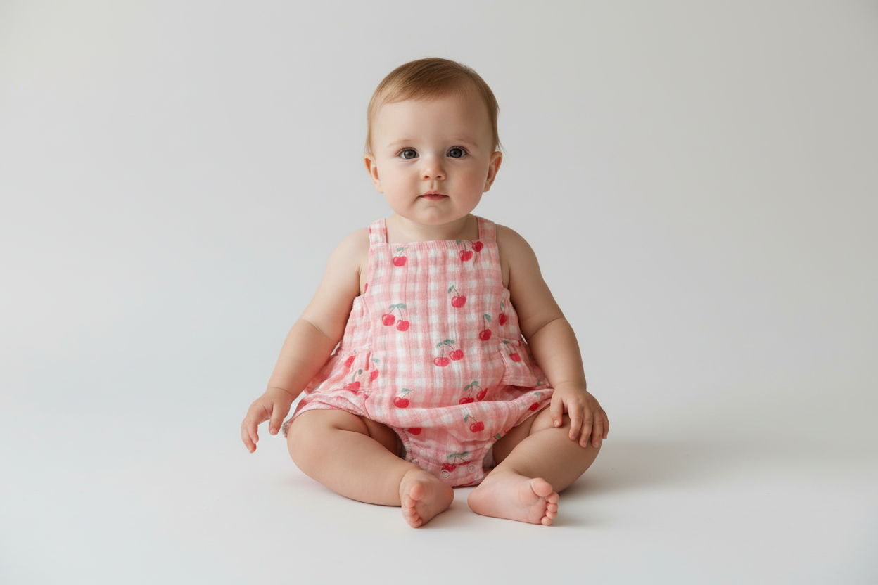 Gingham Cherries Muslin Romper