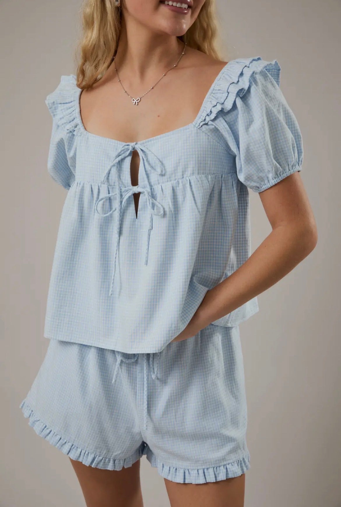 Cotton Gingham Shorts Set