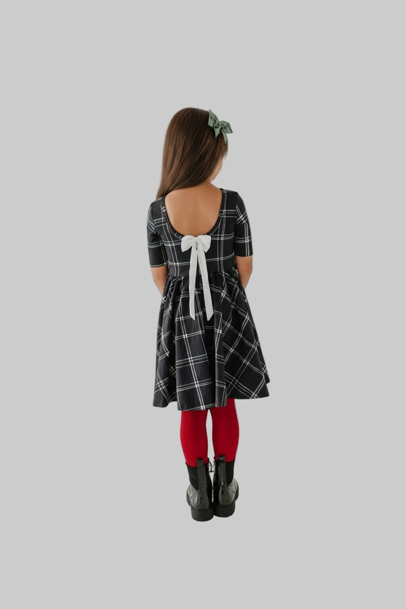 Black Plaid Scoop Back Dress