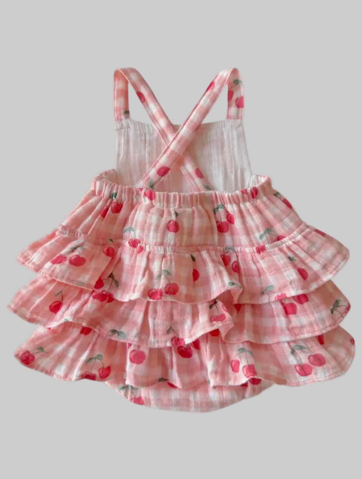 Gingham Cherries Muslin Romper
