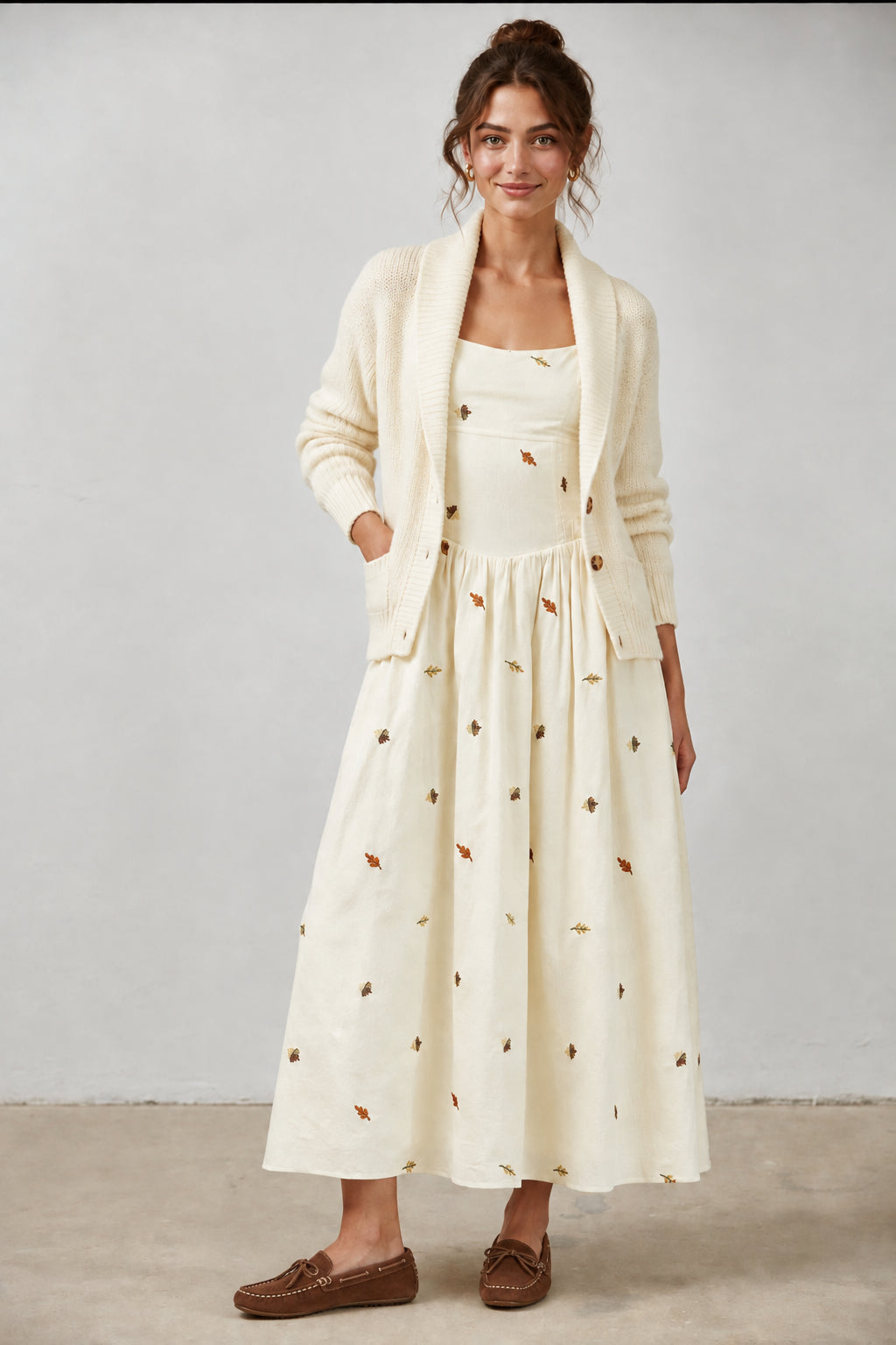 Autumn Leaves & Acorns Embroidered Dress