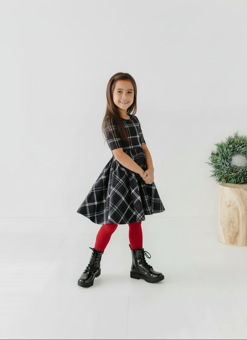 Black Plaid Scoop Back Dress