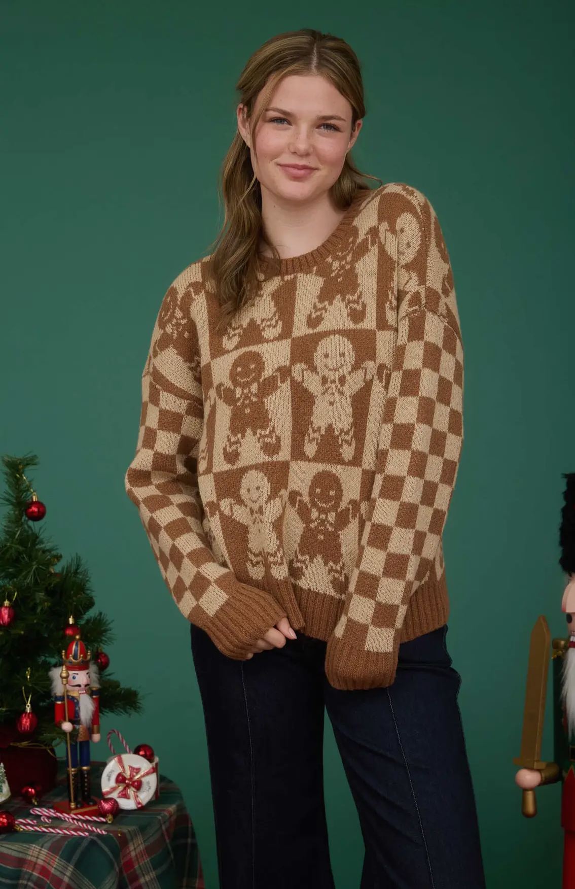 Checkered Gingerbread Knit Sweater