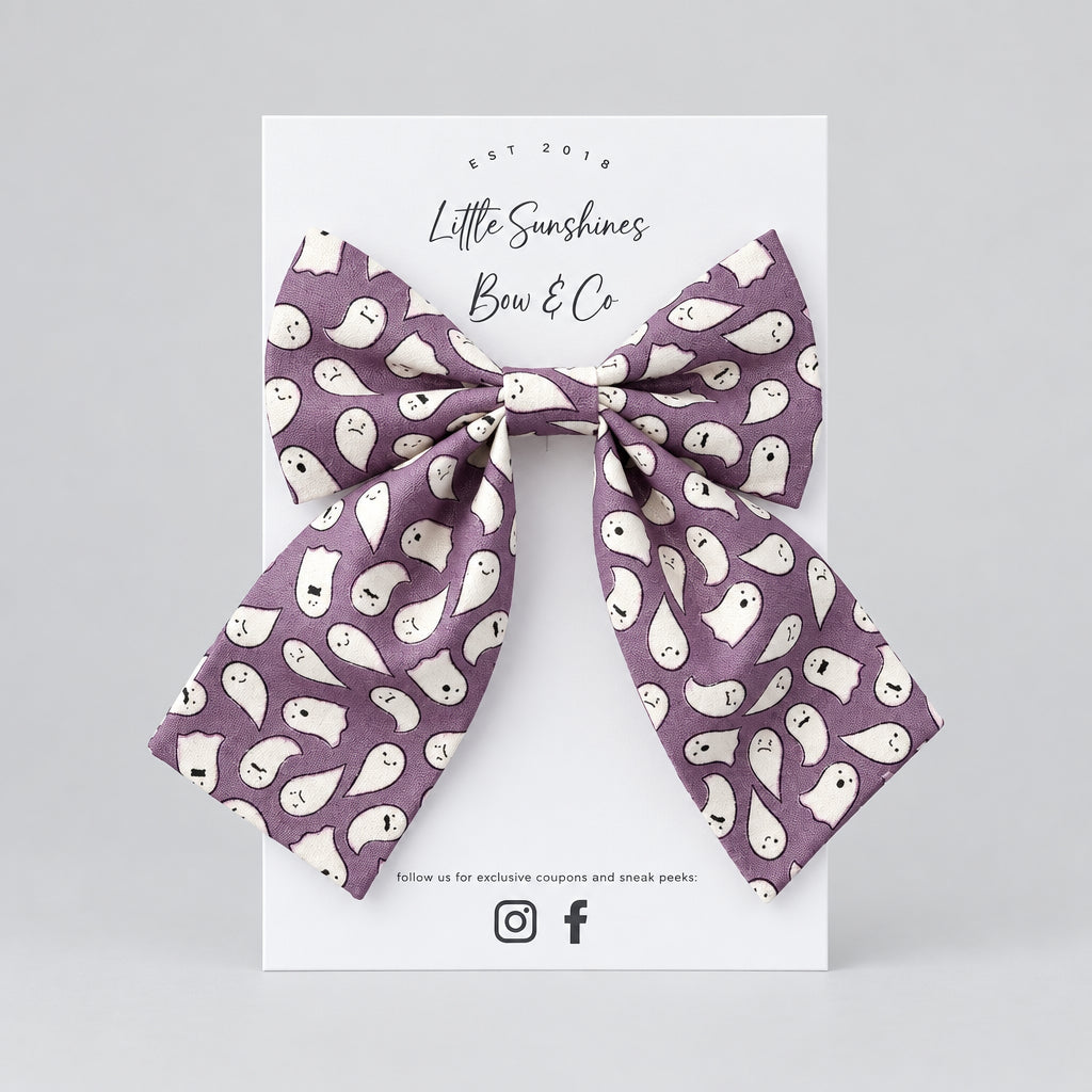 Purple Halloween Ghosts Bow
