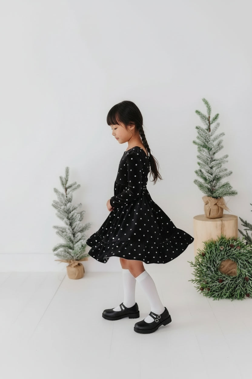 Velvet Bow Dot Dress