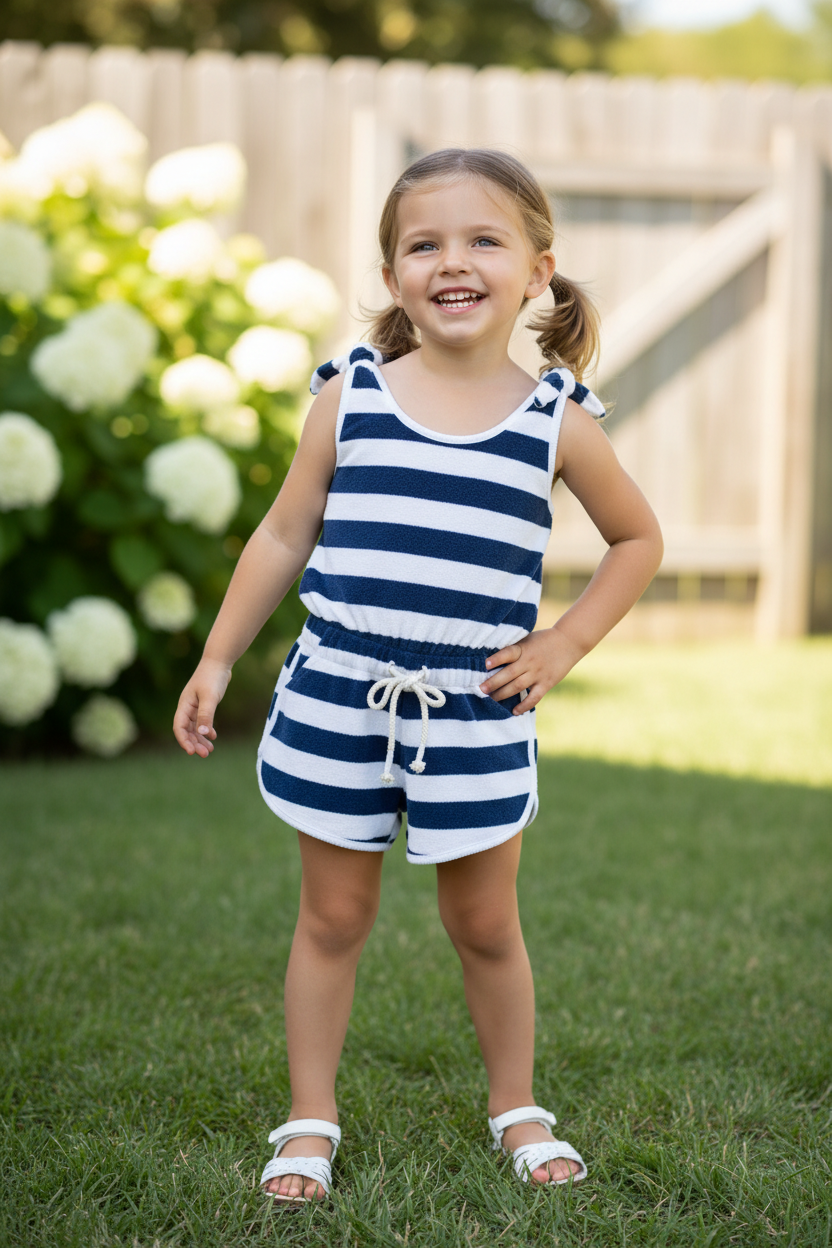 Shade Critters Navy Stripe Terry Romper