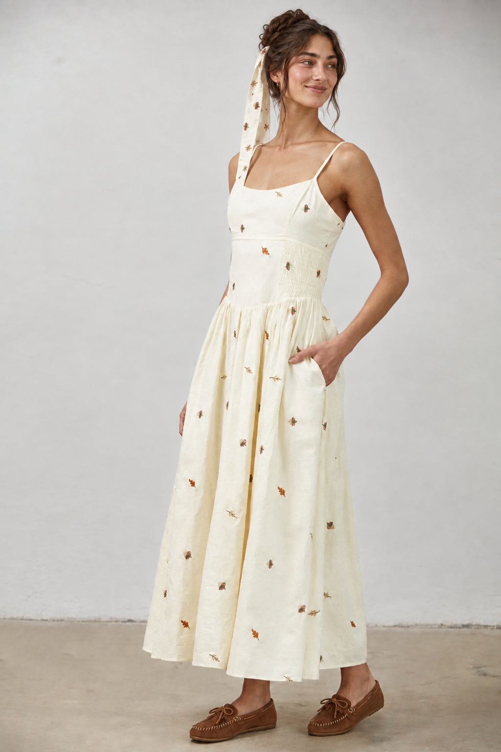Autumn Leaves & Acorns Embroidered Dress