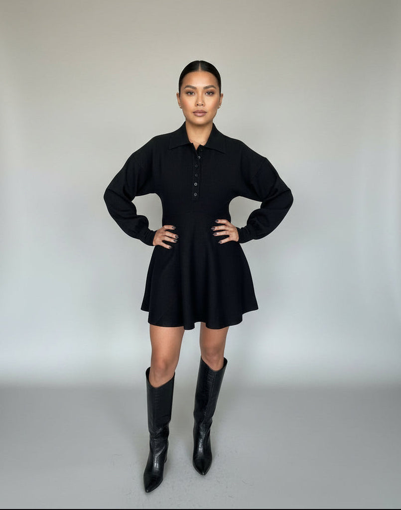 Collared Puff Sleeve Sweater Dress