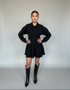 Collared Puff Sleeve Sweater Dress