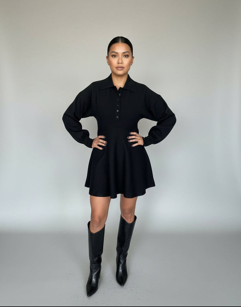 Collared Puff Sleeve Sweater Dress