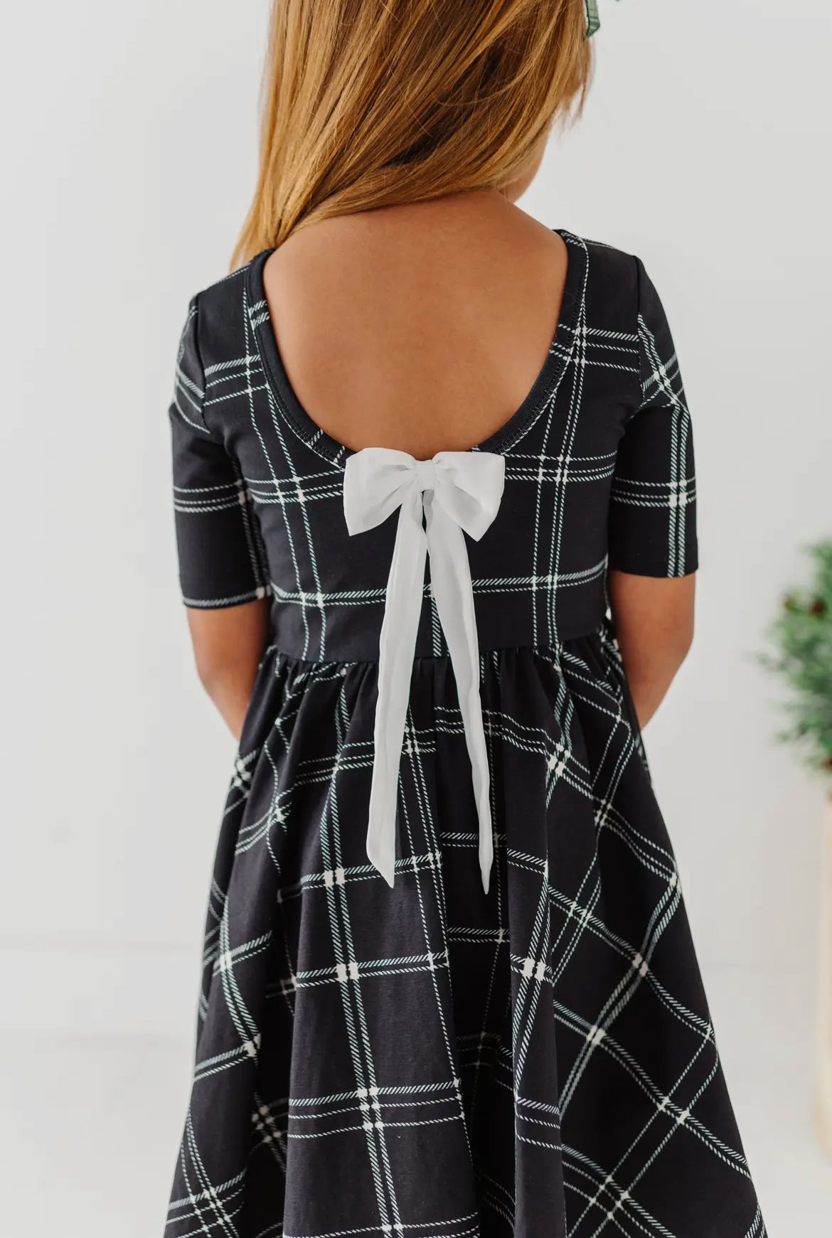 Black Plaid Scoop Back Dress